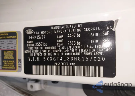 2017 Kia Optima Lx z USA, uszkodzony, nr VIN 5XXGT4L33HG157020